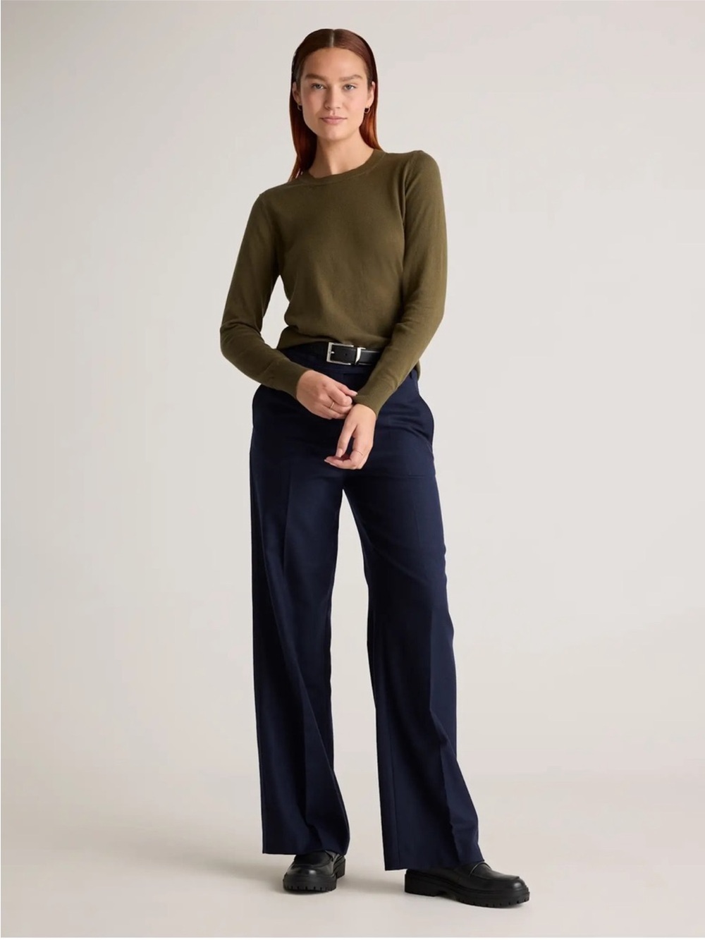 Quince Lightweight Cotton Cashmere Crewneck Sweater Olive Green